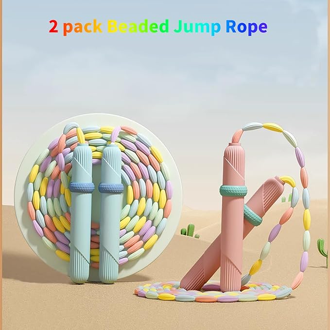 Beaded Jump Rope 1 Pack/2 Pack, ACEONE Segmented Skipping Rope for Kids Adults, Adjustable Tangle-Free Toddler Jumping Rope for Fitness Exercise Training