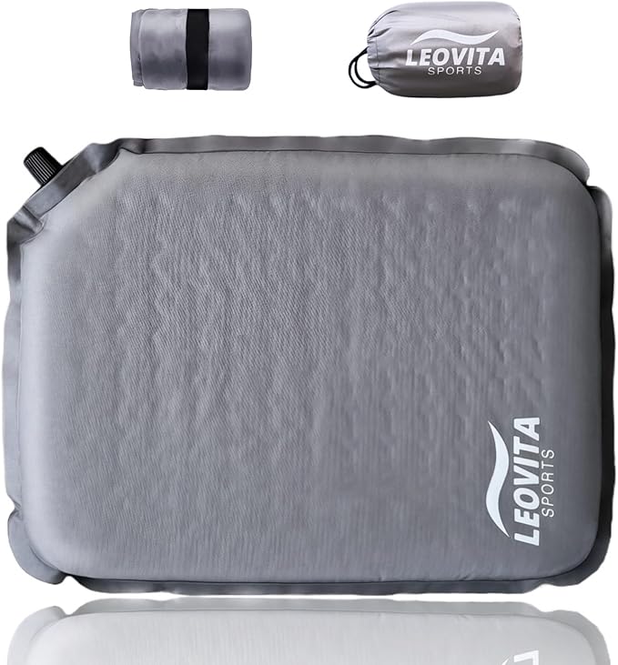 Inflatable Seat Cushion Lightweight Self-Inflating Memory Foam Cushion for Stadium Camping Bleachers Airplane Travel Waterproof Portable Blow Up,Gray