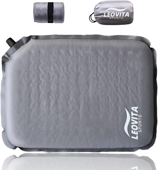 Inflatable Seat Cushion Lightweight Self-Inflating Memory Foam Cushion for Stadium Camping Bleachers Airplane Travel Waterproof Portable Blow Up,Gray