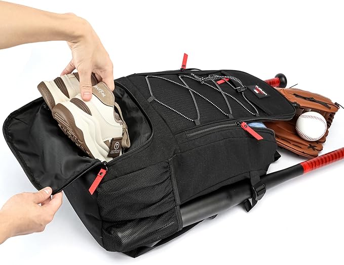 TUGUAN Baseball Bags for Adults Mens with Fence Hook, Laptop Compartment, Shoes Compartment & Glove Holder Portable Youth Boys Softball Backpack Coaches Catchers Team Equipment Gear Bags