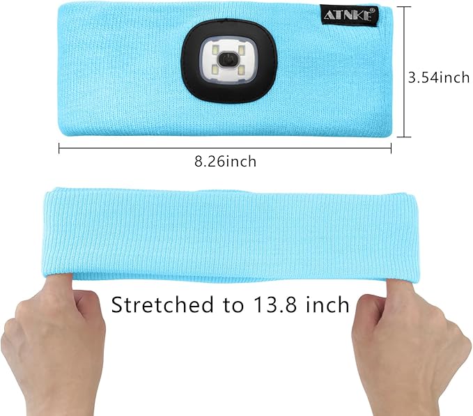 ATNKE 4 LED Lighted Sport Sweatband,USB Rechargeable Running Head Band Lamp High Stretch Wicking Gifts for Men and Women