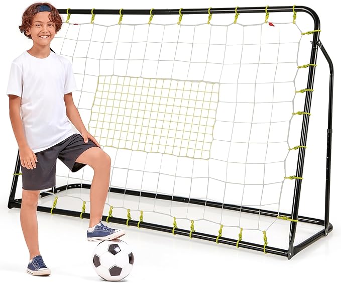 Goplus 6FT x4FT Soccer Net, 2 in 1 Soccer Rebounder Soccer Goal w/Shooting Auxiliary Area, 5 Adjustable Angles, Kids Youth Teens Soccer Practice Training Equipment for Backyard