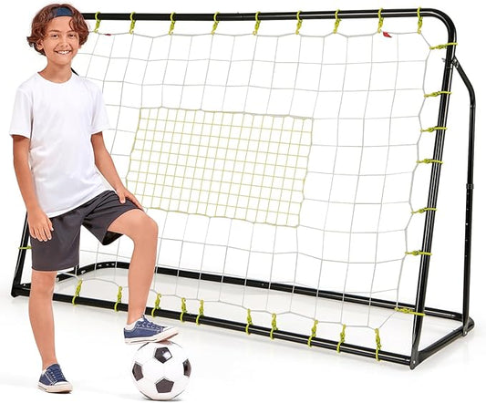 Goplus 6FT x4FT Soccer Net, 2 in 1 Soccer Rebounder Soccer Goal w/Shooting Auxiliary Area, 5 Adjustable Angles, Kids Youth Teens Soccer Practice Training Equipment for Backyard