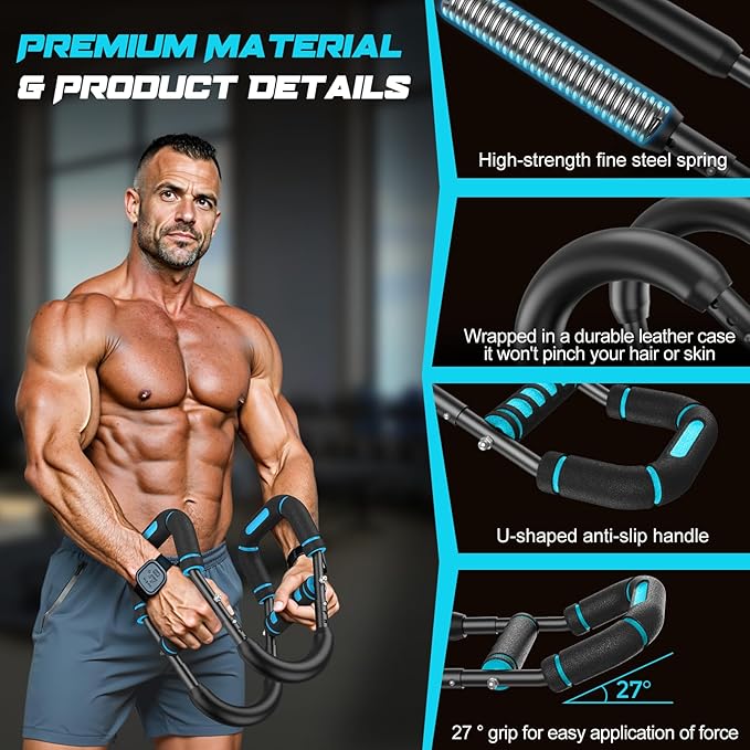 Twister Arm Trainer for Men, Chest Workout Equipment 5-Level Adjustable (40-130lb) with Ergonomic 27° Targets Biceps/Clip/Thigh, Portable Exerciser for Home Gym Travel Fitness