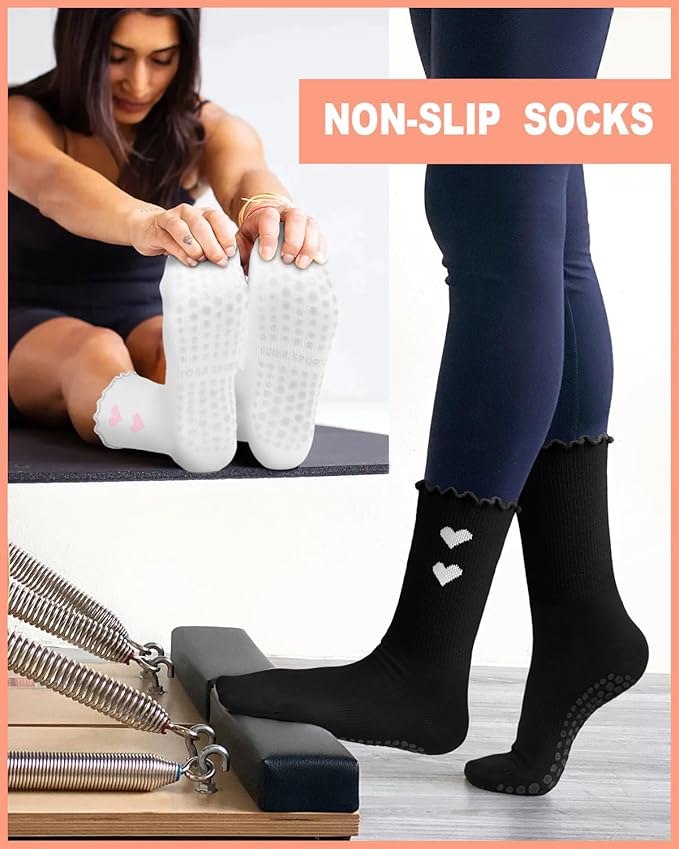 6 Pairs Grip Pilates Socks for Women, Non-slip Yoga Athletic Socks for Barre Ballet Barefoot Workout Hospital