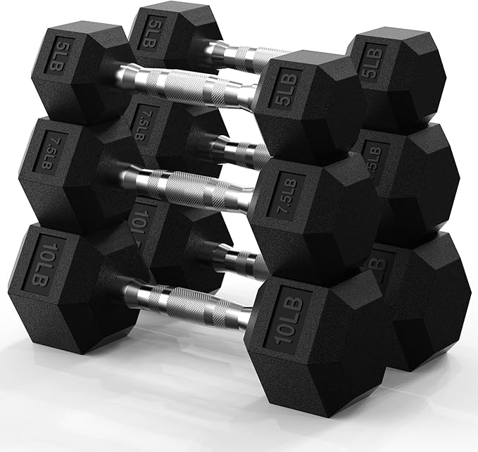 PAPABABE Hex Dumbbell Set 45-550 lb, Rubber Encased Home Gym Dumbbells, Weights Dumbbells for Women & Men, Hand Weight for Strength Training