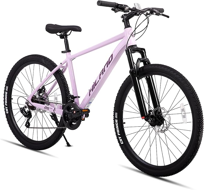 HILAND 26 Inch Mens and Womens Mountain Bike,21 Speed Mountain Bicycle with Dual Disc Brake, Front Suspension Fork, High Carbon Steel Frame Urban Commuter Bike for Adults