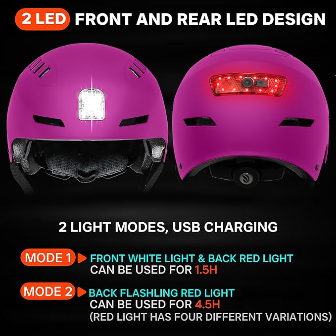 Bike Helmet with LED Lights Bicycle Helmets Commuter Cycling Helmet USB Rechargeable Front & Back LED Light Helmet for Adult Men Women