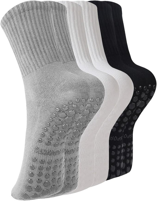 BONANGEL Pilates Socks with Grips for Women, 3 Pairs Womens Grippy Yoga Ballet Barre Hospital Gym Athletic Socks