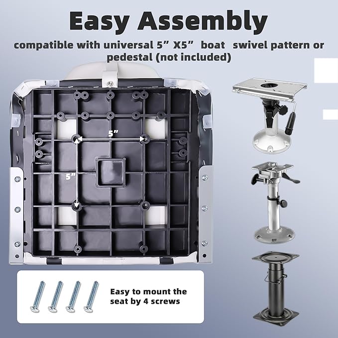 Deluxe High Back Boat Seats, Fold-Down Fishing Boat Seat 2 Pack, White and Black