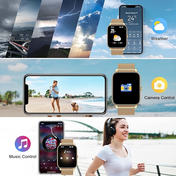 Smart Watch for Women Fitness Tracker: Gold Smart Watches for Women Digital Mens watches Make/Answer Call Waterproof Running Smartwatch Android Phone iPhone Samsung Compatible Heart Rate Monitor