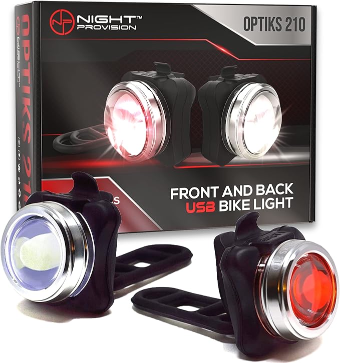 OPTIKS 210 Front & Rear LED Bike Light USB Rechargeable Compact Super Bright Optical Lens Bicycle Scooter Lights for Night Riding