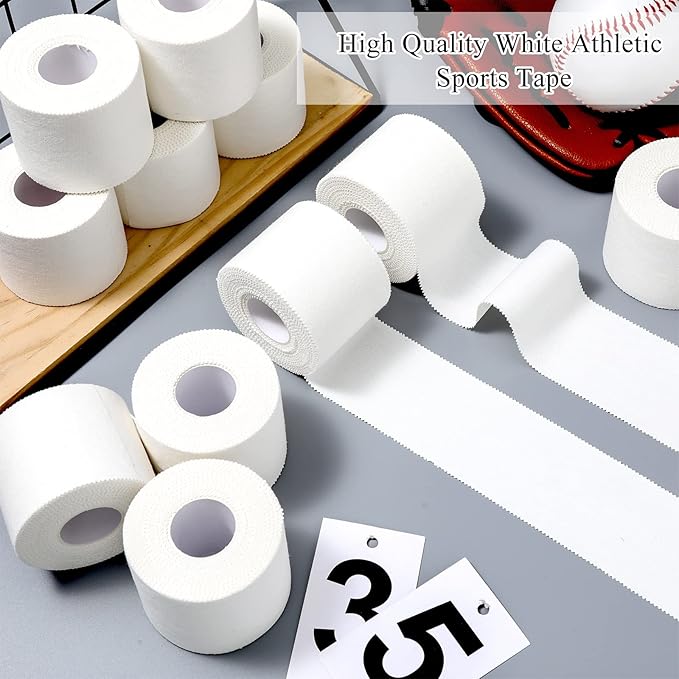 Hoolerry 12 Rolls 130 Yard Athletic Sports Tape Pre Wrap Very Strong Easy Tear No Sticky Residue Tape for Fingers Ankles Wrist Injury Wrap, Football Baseball Hockey Soccer(2 Inch,White)