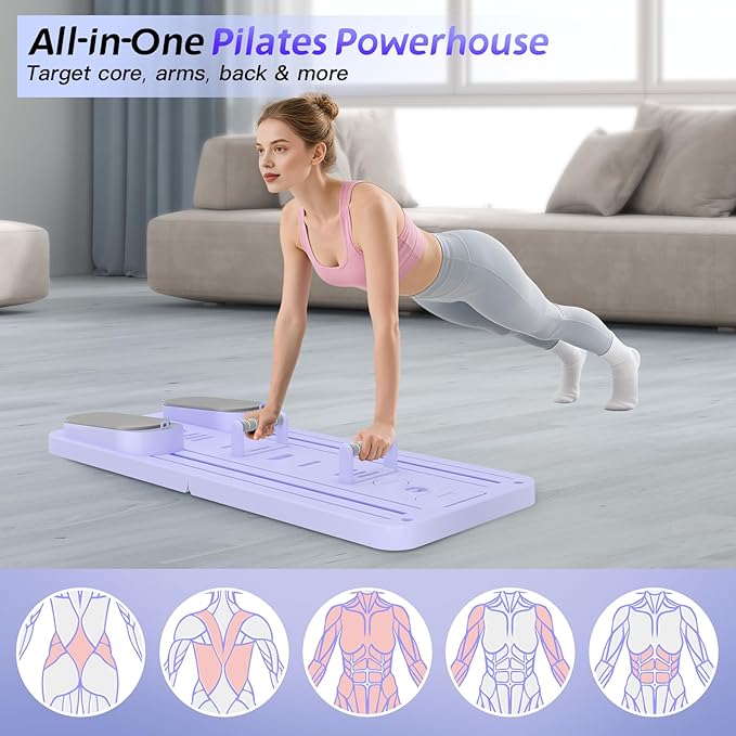 Pilates Reformer Set, Foldable Pilates Board with Resistance Bands, 5 in 1 Portable Pilates Sliding Board, Trainer Machine for Home Workout, Ab, Core, Fitness, Exercise