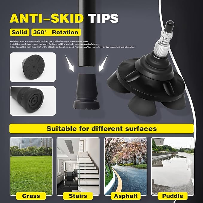 BigAlex Folding Walking Cane with LED Light,Pivoting Quad Base,Adjustable Walking Stick with Carrying Bag for Men/Women