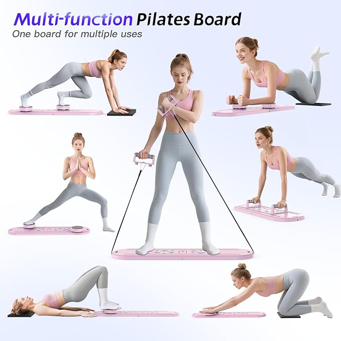 Pilates Board Pilates Reformer Set for Women, 4 in 1 Foldable Pilates Equipment with Timer, Portable Pilates Machine for Home Workout, Fitness, Exercise, Ab, Core