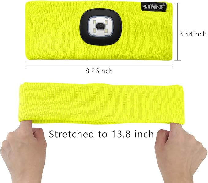 ATNKE 4 LED Lighted Sport Sweatband,USB Rechargeable Running Head Band Lamp High Stretch Wicking Gifts for Men and Women