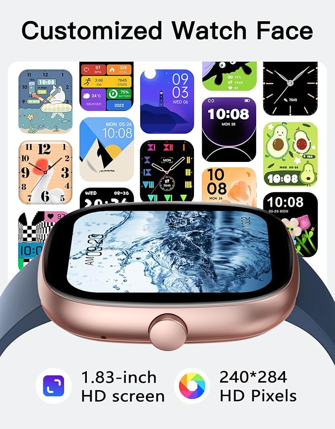 Fitness Tracker 2025 Ver. (Answer/Make Calls), 1.85" Smart Watch Fitness Watches for Women Men with 24/7 Heart Rate Blood Oxygen Monitor Sleep Tracker 100+ Sport Modes IP68 Waterproof (Blue)