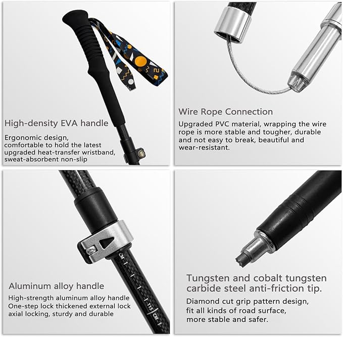 Carbon Fiber Hiking Poles 2pcs, Collapsible Nordic Trekking Poles,Cork Handle Ultralight Folding Walking Sticks, Hiking Sticks, Lightweight Foldable Trekking Walking Sticks for Seniors Women Men