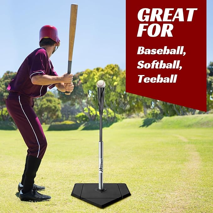 Portable Baseball Batting Tee, Height Adjustable from 25-37 inch Hitting Tee for Baseball and Softball,Premium Baseball Tee with Rubber Top,Alumium Pole,Metal Base for Kids/Youths/Adults