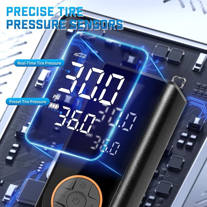 Tire Inflator Portable Air Compressor, 150PSI Cordless Air Pump for Car Tires, 4X Faster 12V DC Tire Pump with Tire Pressure Gauge, LED Light for Cars, Motorcycles, Bikes, Balls (Black)