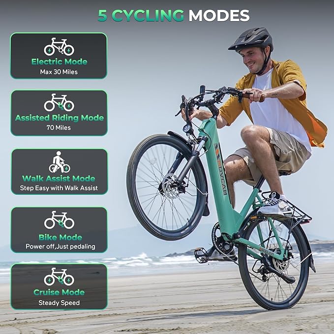 V80 Electric Bike, 1000W Motor 28MPH Ebike, 48V 13Ah Removeable Battery, 26'' City Cruiser Adult Electric Bicycles up to 70 Miles