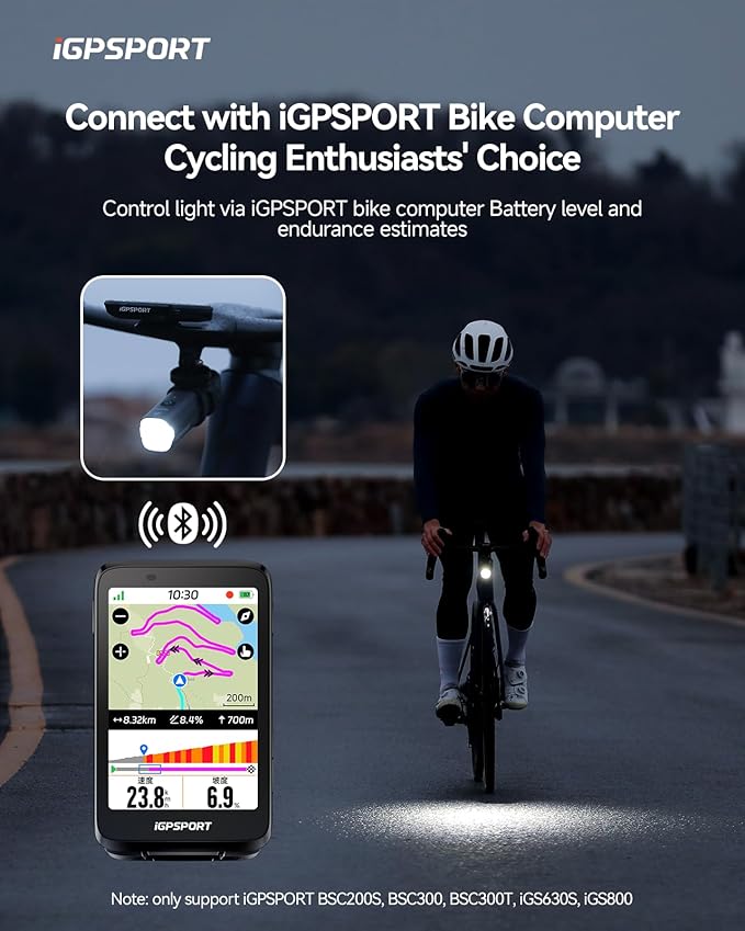 iGPSPORT Smart Bike Light, 500/800/1200 Lumens Bright Bicycle Headlight for Night Riding Cycling Rechargeable Waterproof