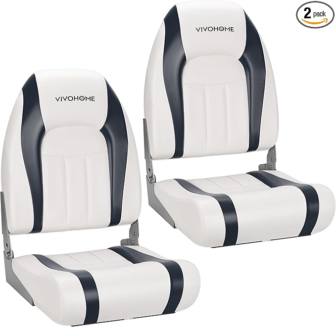 VIVOHOME Folding High Back Boat Seats 2 Pack, Waterproof Boat Captain Chairs, 4 Mounting Screws Included, White and Gray