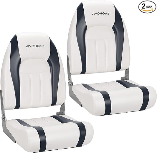 VIVOHOME Folding High Back Boat Seats 2 Pack, Waterproof Boat Captain Chairs, 4 Mounting Screws Included, White and Gray