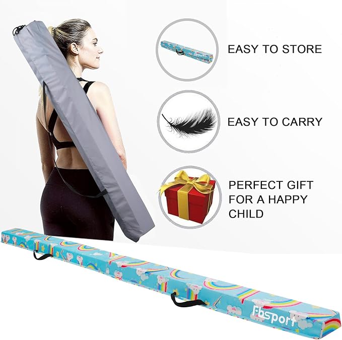 FBSPORT 8ft/6ft Balance Beam: Folding Floor Gymnastics Equipment for Kids Adults,Non Slip Rubber Base, Gymnastics Beam for Training, Practice, Physical Therapy and Professional Home Training
