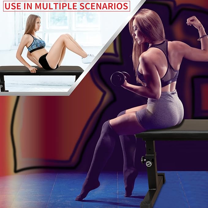 Flat Weight Bench for Weight Training, Easy Assembly Height Adjustable Workout Bench for Weight Training, Home Fitness Strength Training Bench (440lbs)