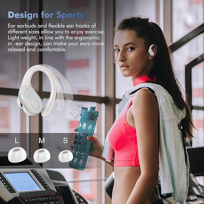 Bluetooth Headphones Wireless Earbuds with 75Hrs Playback, LED Display Charging Case, IPX7 Waterproof, Over-Ear Design Ear Buds for Sports/Running/Workout - White