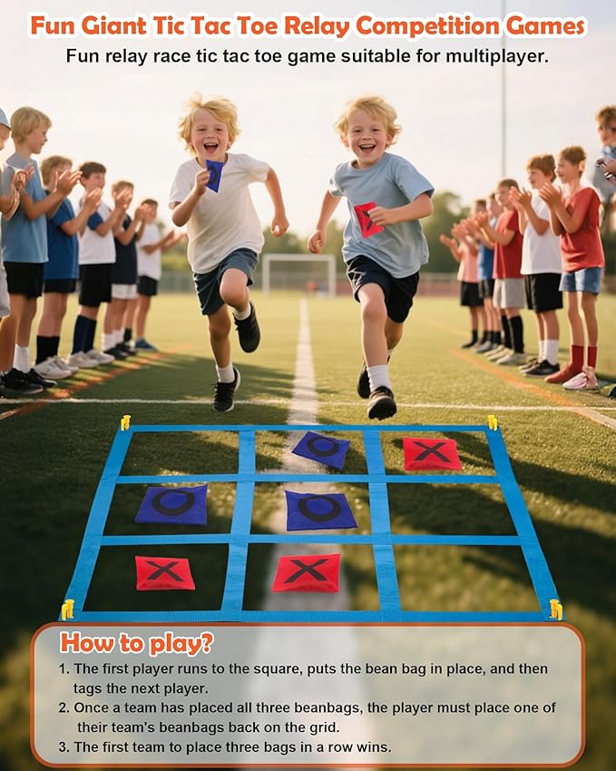 Carnival Games Set, Outdoor Giant Tic Tac Toe Games, Soft Plastic Cones Bean Bags Ring Toss Game Combo Set, 26" Dart Board with Sticky Balls for Kids Adults Family Indoor Lawn Yard Birthday Party
