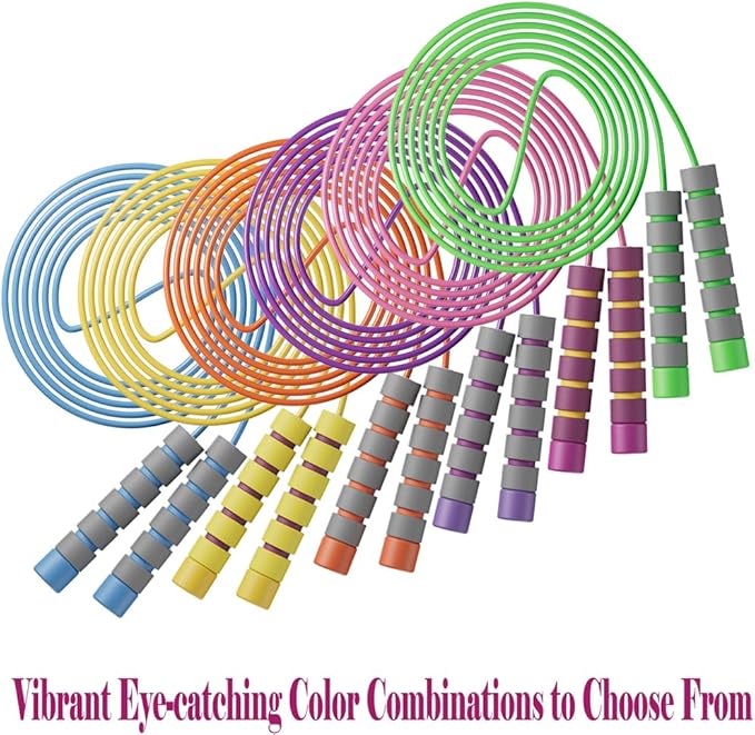 Adjustable Jump Ropes for Kids & Teens - Colorful Skipping Ropes with Soft Foam Handles - Ideal for Outdoor & Indoor Play, Fun Games Activity, Fitness, Exercise, and Party Favors