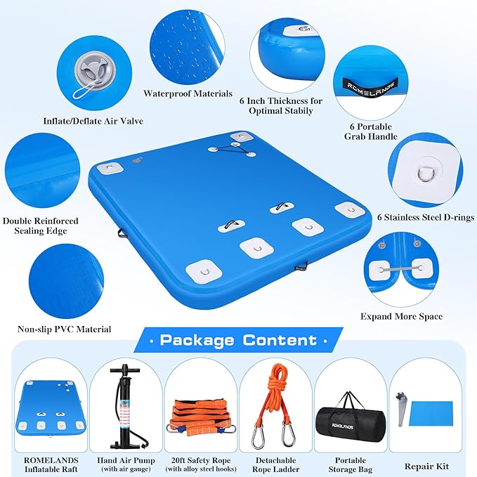 Inflatable Floating Dock, Swim Platform Floating Island Raft, Large Air Mat Inflatable Water Pad with None-Slip Surface for Lake Pool Beach Ocean