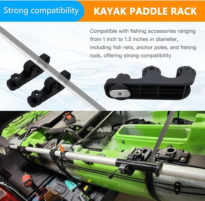 New 2-pack Black Extend Kayak Paddle Holder Kayak Track Mount Accessories for Holding Standard Paddle, Kayak Oar Holder Kayak Rail Accessories for Fishing Kayak
