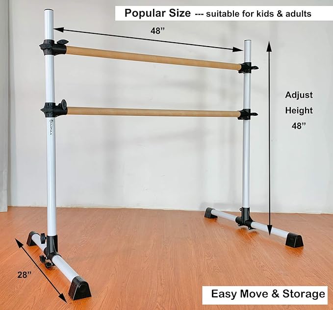MARFULA 4 Ft Portable Wood Ballet Barre Ballet Bar Dance Barre Freestanding with Carry Bag