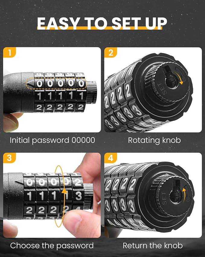 Bike Lock Cable with Combination, Heavy-Duty 5-Digit Combination Cable Lock for Bike & Scooter – Resettable Code, Anti-Theft Security Design with Mounting Bracket Included