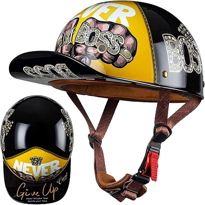 Vintage Baseball Cap Open Face Motorcycle Helmet - DOT Approve,GermanStyle Half Helmet for Adults, Ideal for Cruiser, Scooter & Moped, Unisex Design