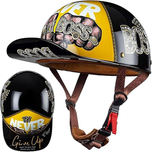 Vintage Baseball Cap Open Face Motorcycle Helmet - DOT Approve,GermanStyle Half Helmet for Adults, Ideal for Cruiser, Scooter & Moped, Unisex Design