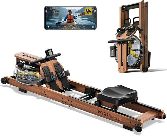 Water Rowing Machine for Home, Foldable Rower Machines with Comfortable Seat and Quick-Folding Design, Wooden Water Rower with 350LBS Weight Capacity
