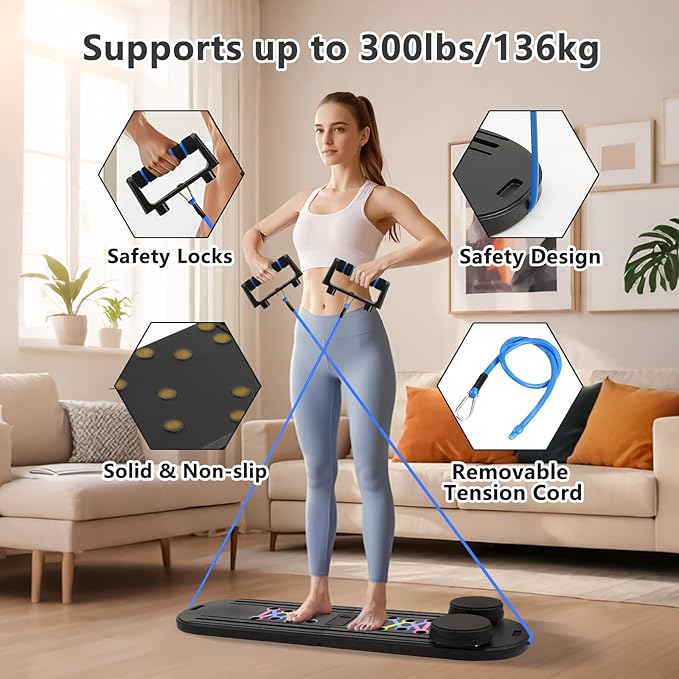 Pilates Board, 6 in 1 Pilates Reformer Sets, Foldable Portable Abdominal Board, Pilate Sliding Board Core Exercise Pilates Equipment for Women, Men & Beginners