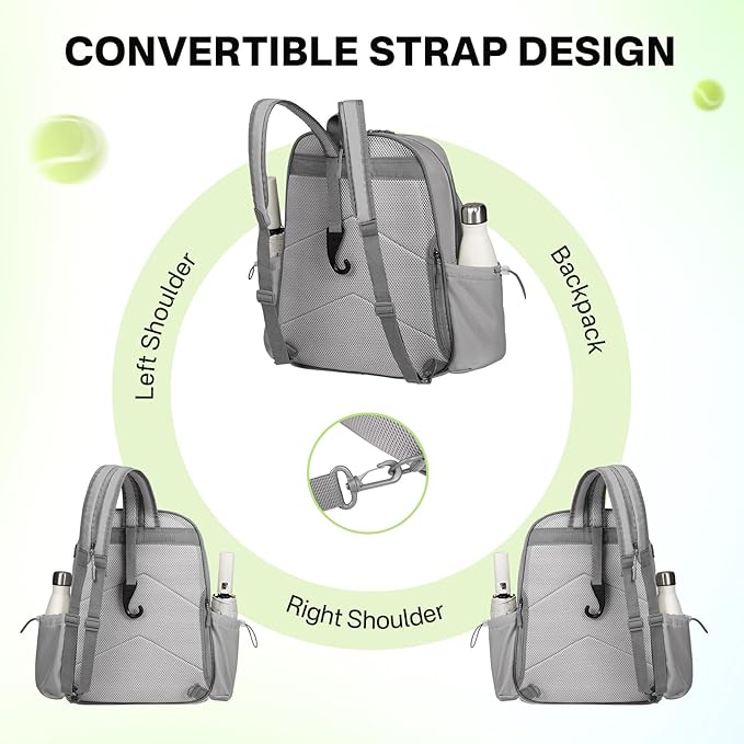 Tennis Bags for Women, Waterproof Tennis Sling Crossbody Shoulder Backpack Holds 2 Rackets, Tennis Racket Bag for Pickleball Badminton