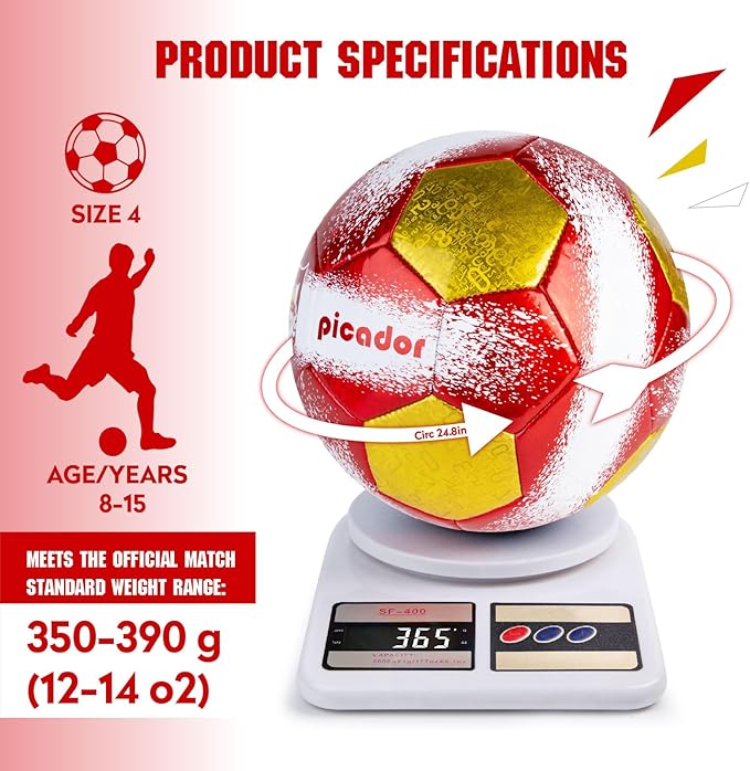 Size 4 Soccer Balls, Laser Leather Soccer Ball for Sport Training & Match Play - Vibrant Soccer Balls Gift Set with Pump for Kids and Youth