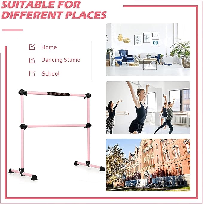 Costzon Portable Ballet Barre, 4ft Freestanding Double Ballet Bar with Adjustable Height, Fitness Dance Bar w/Foam Pads for Stretching, Home Gym Barre Exercise Equipment for Kids & Adults