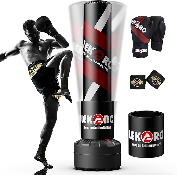 LEKÄRO Freestanding Punching Bag with Boxing Gloves, Heavy Boxing Bag with Stand for Adult Kids, Standing Kickboxing Bag