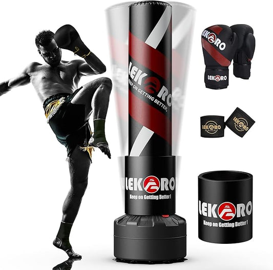 LEKÄRO Freestanding Punching Bag with Boxing Gloves, Heavy Boxing Bag with Stand for Adult Kids, Standing Kickboxing Bag