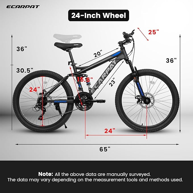 Trail-Ready 24 Inch Mountain Bike, 21-Speed Drivetrain with Gear Indicator Lever, Durable High Carbon Steel Frame, Ideal for Off-Road Exploration