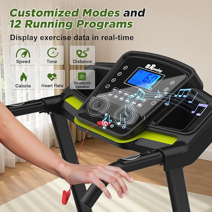 FYC Folding Treadmill for Home with Incline 330lb Weight Capacity 3.5HP Portable Electric Treadmill with Bluetooth, 12 Preset Programs Exercise Running Machine Easy Assembly