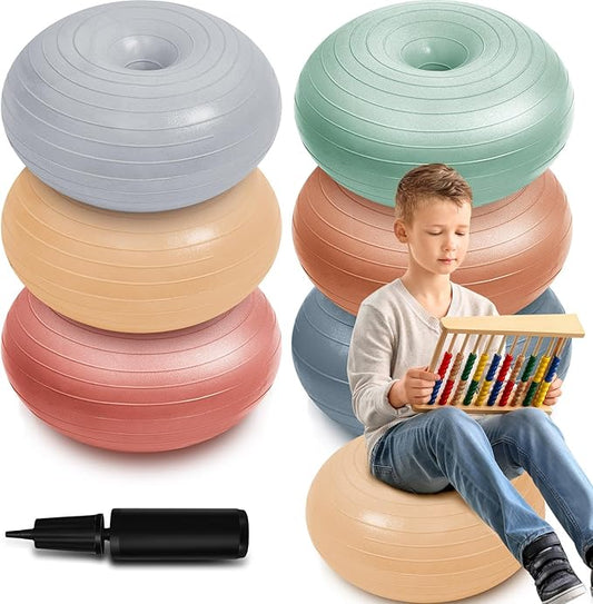Lewtemi 6 Pcs Flexible Seating for Classroom Elementary 20 Inch Yoga Ball Chairs Large Inflatable Donut Exercise Ball Chair Stability Balance Trainer with Inflator for Kids Student(Boho Color)